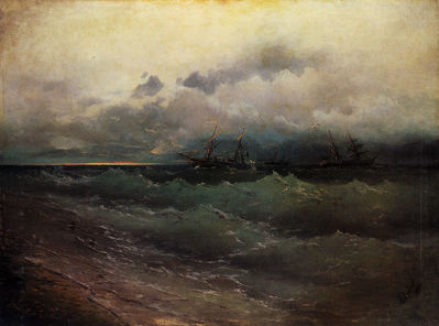 «Корабли в бурном море. Восход солнца», 1871