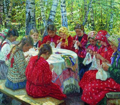 "Кружок рукоделия в русской деревне", 1936