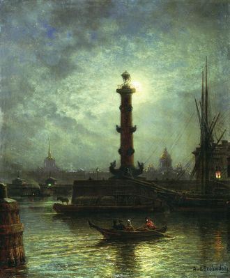 Лунная ночь на Неве близ Биржи. 1850-е