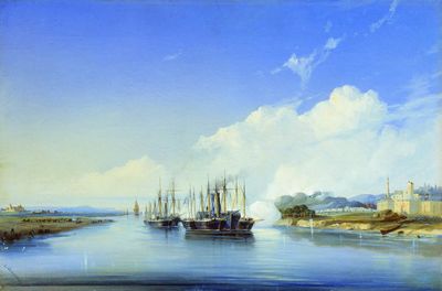 Обстрел пароходом Прут турецкой крепости Силистрия на Дунае 1854 года. 1856