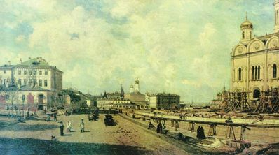 Вид храма Христа Спасителя с Пречистенки в Москве. 1880