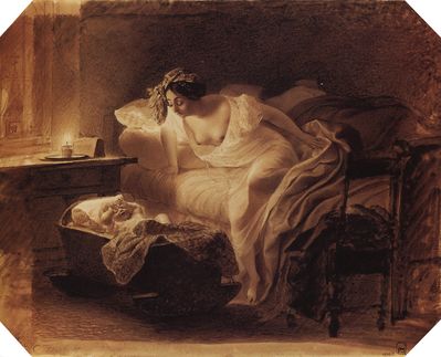 Мать, просыпающаяся от плача ребенка. 1831