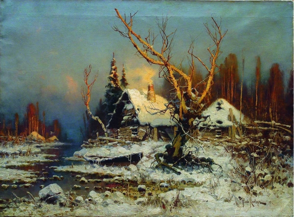 Зимний пейзаж с избушкой. 1897