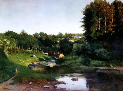 "Деревня на берегу реки. Вечер", 1905