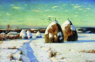 "Зимний пейзаж со стогами", 1910