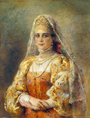Портрет княгини Зинаиды Николаевны Юсуповой в русском костюме. 1900-е