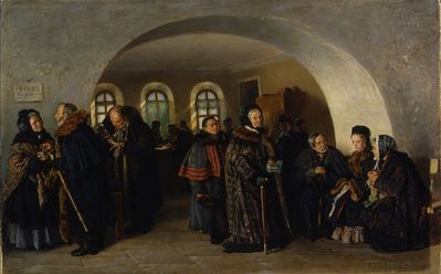 Казначейство в день раздачи пенсии. 1876