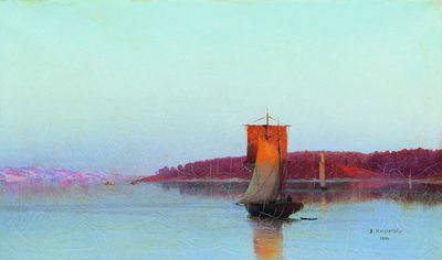 Парусное судно при солнечном закате. 1886