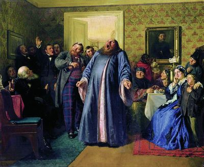 Протодиакон, провозглашающий на купеческих именинах долголетие. 1866
