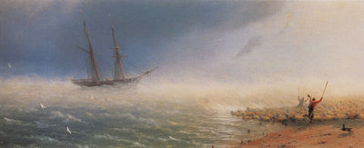 «Овцы, загоняемые бурею в море. Эскиз», 1855
