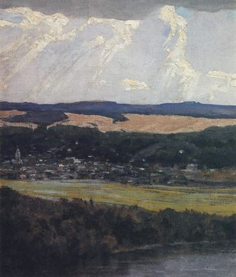 Вид Тарусы с высокого берега Оки. 1916