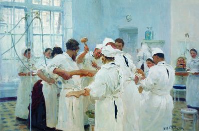 Хирург Е.В. Павлов в операционном зале. 1888