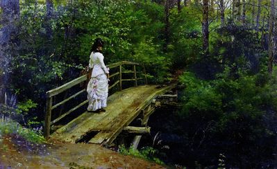 Летний пейзаж ( Вера Алексеевна Репина на мостике в Абрамцеве ). 1879