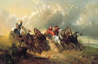 Скачущие наперегонки на телегах. 1857