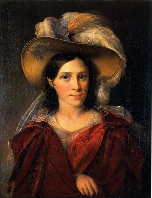 Портрет неизвестной в красной пелерине . 1832