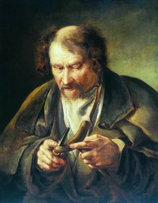 Старик, обстругивающий костыль. 1830-е