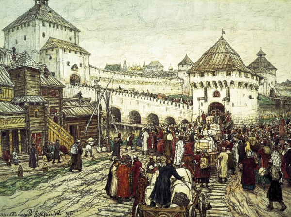 В осадное сиденье. Троицкий мост и башня Кутафья. 1915