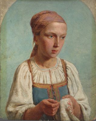 «Крестьянская девушка за вышиванием», 1843