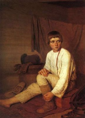 "Крестьянский мальчик, надевающий лапти", 1823 и 1826