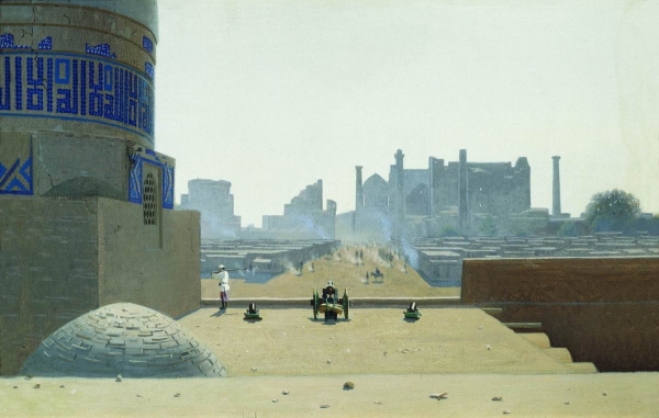 Главная улица в Самарканде с высоты цитадели ранним утром. 1869-1870