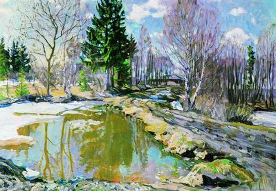 Под весенним солнцем (Въезд в Островки). 1915