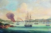 Bogolyubov_Aleksey_Petrovich2C_Boy_12-pushechnogo_lyugera_Shirokiy_pod_komandovaniem_leytenanta_N_F_Metlina_s_grecheskim_60-pushechnym_korvetom_Skeciya_v_Monastyrskoy_buhte_28ostrov_Paros29.jpg