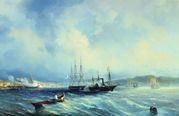 Bogolyubov_Aleksey_Petrovich2C_Vyhod_iz_reki_Taho_fregata_Ilya_Muromec_na_buksire_parohodofregata_Kamchatka__1860-e.jpg