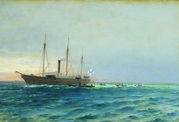 Lagorio_Lev_Feliksovich2C_Parohod_Velikiy_knyaz_Konstantin_otvlekaet_tureckiy_bronenosec2C_obstrelivayushchiy_otryad_polkovnika_Shelkovnikova_u_Gagrinskogo_ushchelya_7_avgusta_1877_goda__1880.jpg