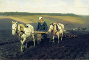 Пахарь. Лев Николаевич Толстой на пашне. 1887